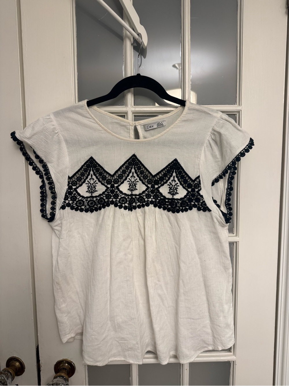 Dex White Blouse with Black Lace Embroidery